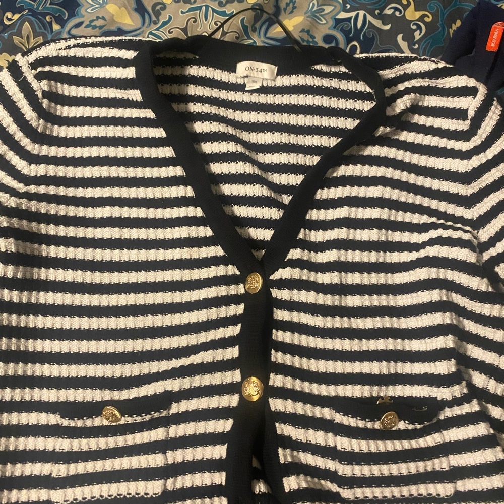 Onyx Black and White Striped Cardigan Sweater